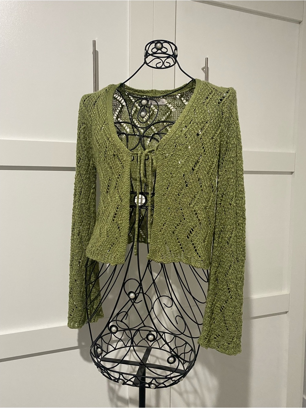 LC Lauren Conrad Olive Green Open-Knit Tie-Front Cardigan